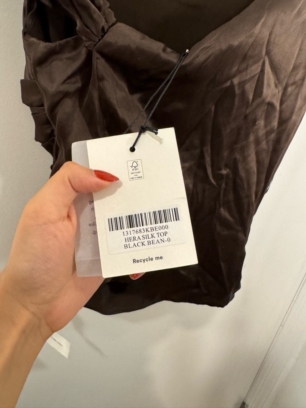 Nwt reformation Hera silk top in black bean / size 0 - Picture 8 of 8